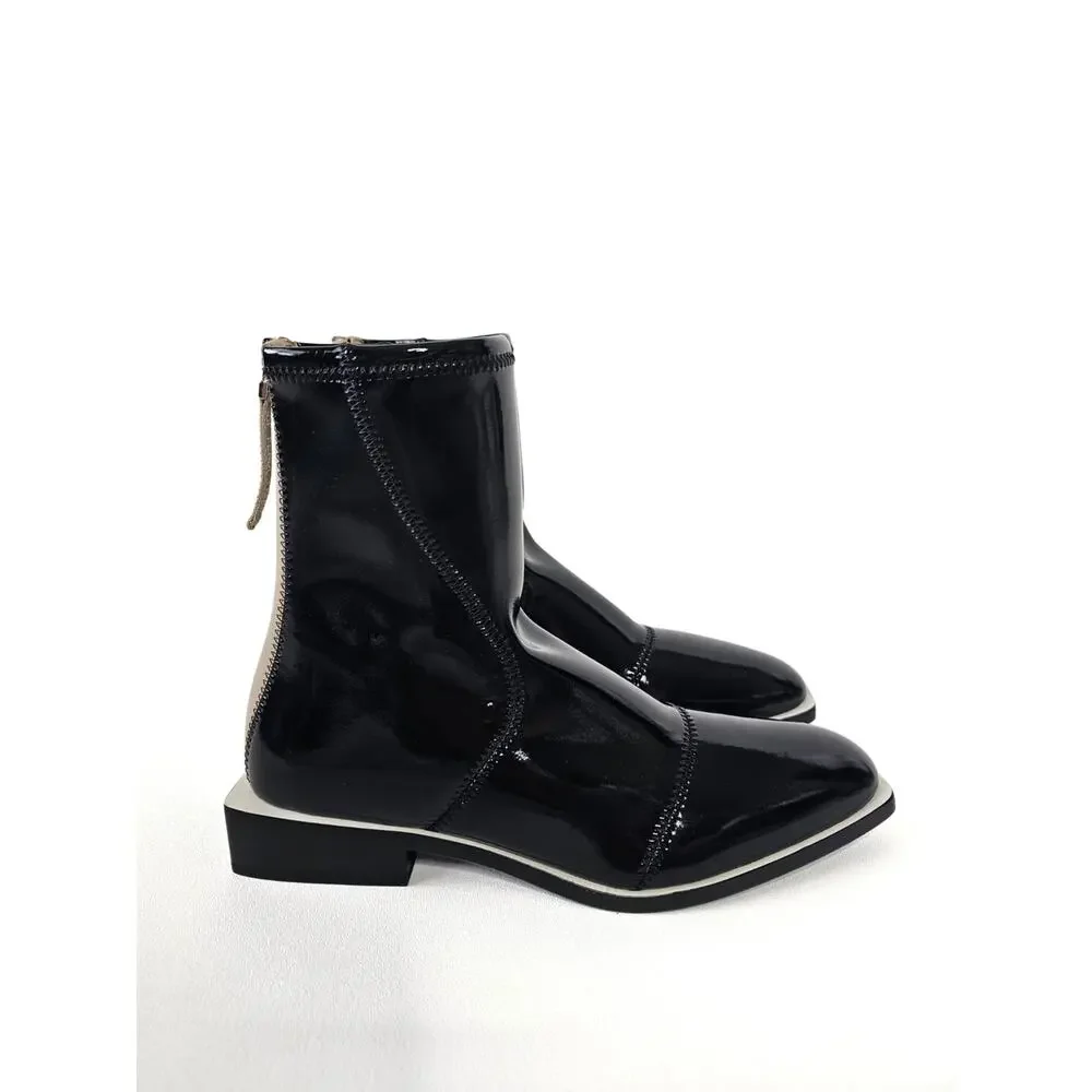 Fendi Glossy Neoprene F-Frame Ankle Boots Black 39.5 US 9.5 Square Toe